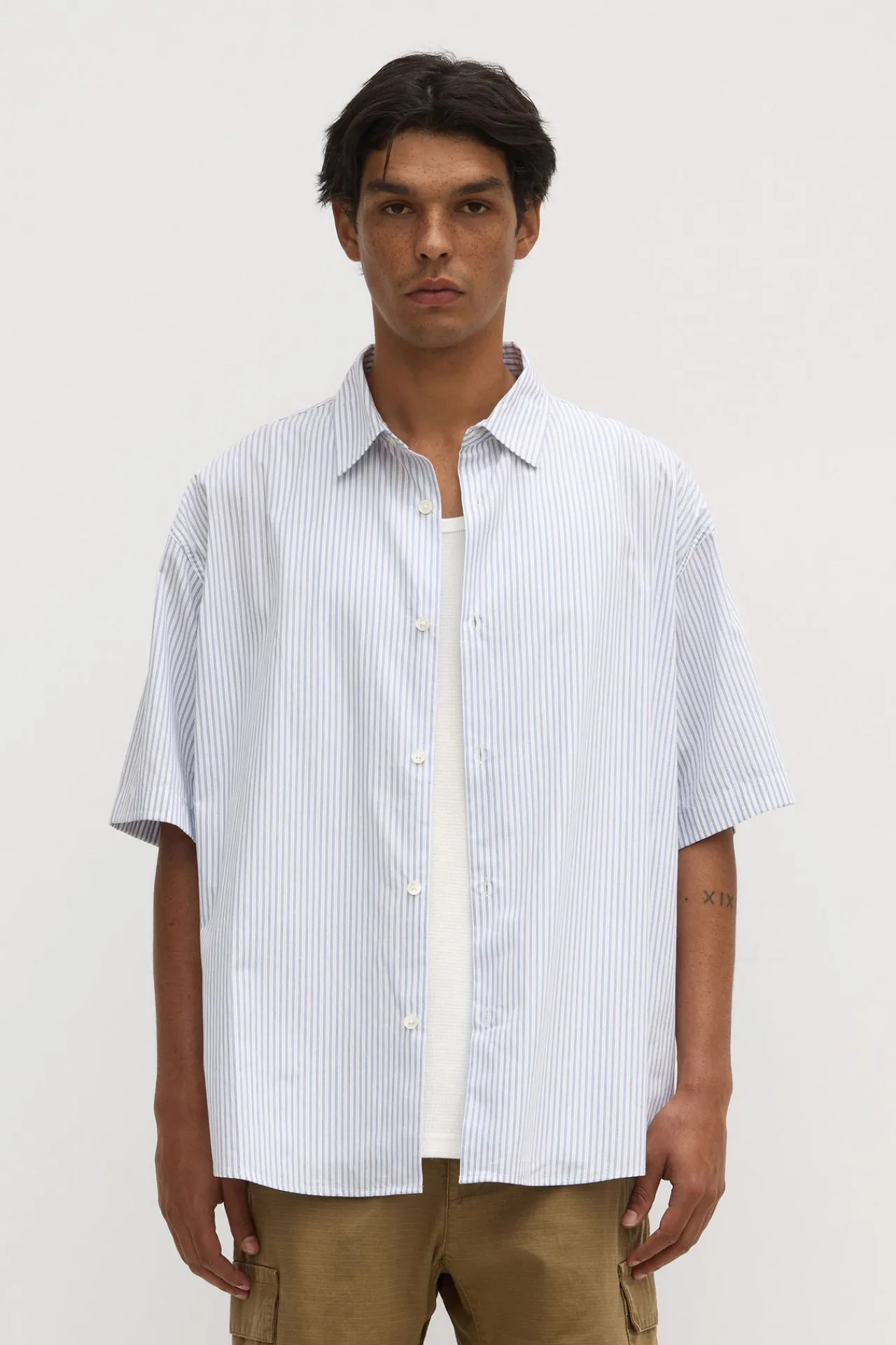Alec Poplin Stripe Short Sleeve Shirt^Assembly Label New