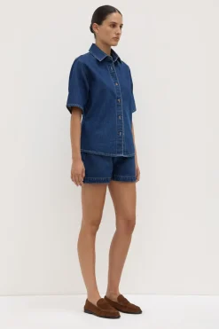 Boxy Denim Short Sleeve Shirt^Assembly Label Sale
