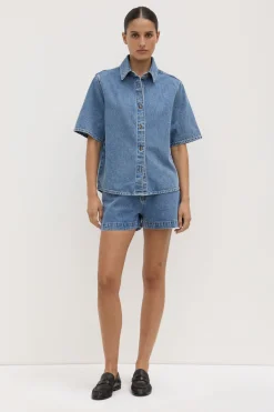 Boxy Denim Short Sleeve Shirt^Assembly Label Hot